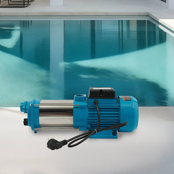 Havepumpe - Flertrins centrifugalpumpe - Kapacitet 4000 l/t - Effekt 2200 W - Tryk 9,8 bar - Rustfrit stål - 230 V EU-stik - Blå/Sølv/Sort
