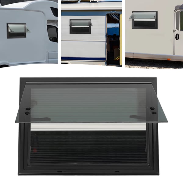 Campingvogn/Autocamper Vindue - Udadgående - Aluminiumslegering - 500×350 mm - Insektnet & Rullegardin - Sort