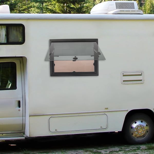 Autocamper/Campingvogn vindue - Udadgående sidevindue - 60 x 45 cm - Aluminiumlegering - Med myggenet - Sort