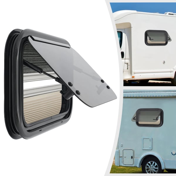 RV Campingvogn Autocamper - Vindue 50 x 30 cm - Hærdet glas - Aluminiumlegering - Solgardin - Sort