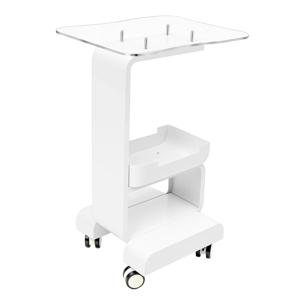 Skønhedssalon opbevaringsvogn - Rullevogn - 76 cm højde - Bæreevne 15 kg - Låsbare hjul - Metal/akryl - Hylde 37×47 cm - Hvid