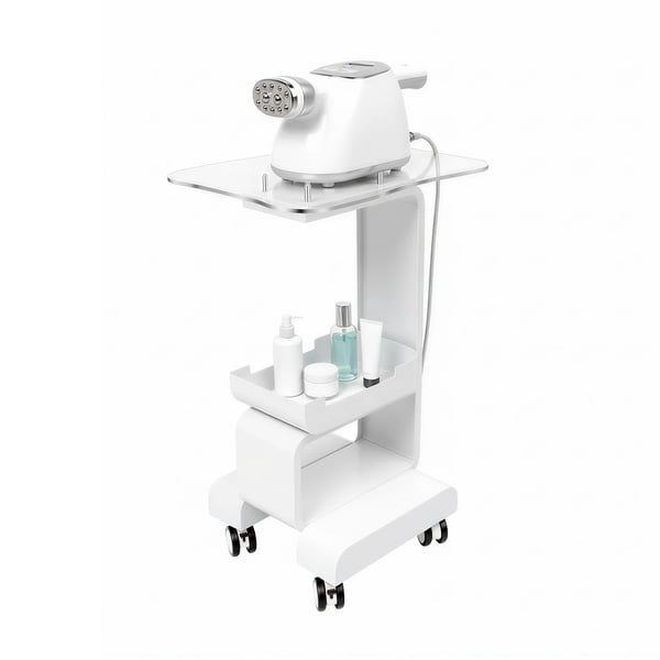 Skønhedssalon opbevaringsvogn - Rullevogn - 76 cm højde - Bæreevne 15 kg - Låsbare hjul - Metal/akryl - Hylde 37×47 cm - Hvid