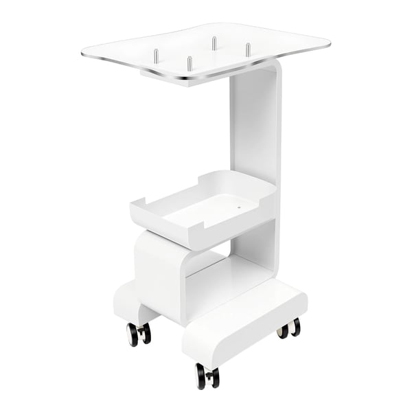 Skønhedssalon opbevaringsvogn - Rullevogn - 76 cm højde - Bæreevne 15 kg - Låsbare hjul - Metal/akryl - Hylde 37×47 cm - Hvid