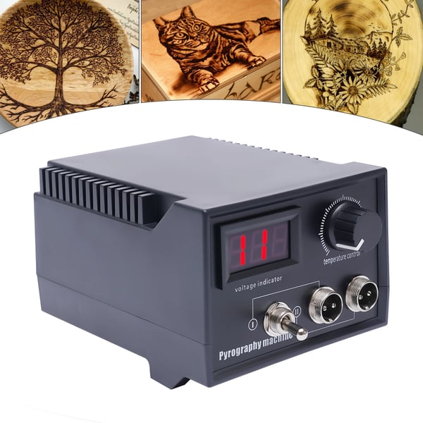Puunpolttolaite - Pyrografiasetti - LED-näyttö - 60 W - 80–700°C - 220 V EU-pistoke - Hopea