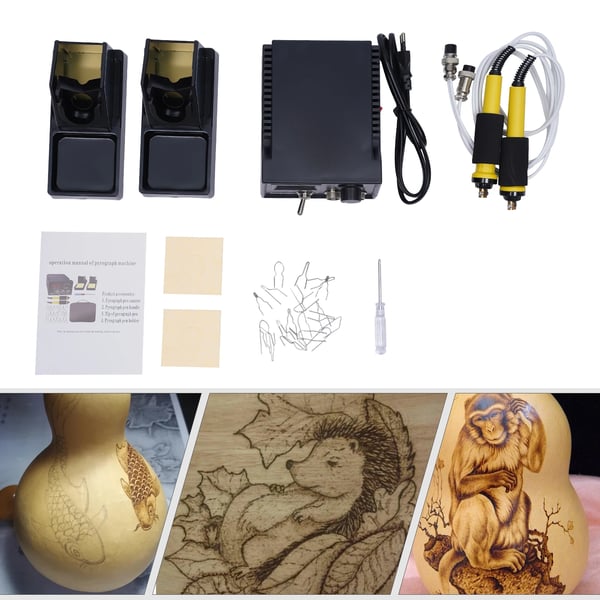 Puunpolttolaite - Pyrografiasetti - LED-näyttö - 60 W - 80–700°C - 220 V EU-pistoke - Hopea