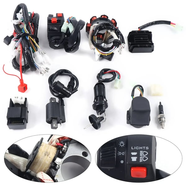 ATV/Quad - Ledningsnet & CDI Tændingssystem Sæt - Motor 125-250 cc - Til 4-takt automatisk - Komplet Ledningsnet - Med Tændspole - Sort