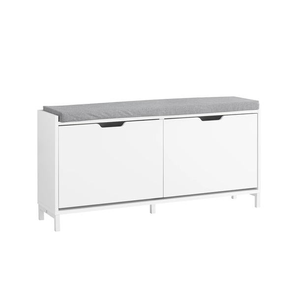 Skobänk - FSR151-L-W - Bänk med sits - Smalt skoställ med förvaring - MDF & stål - Max 250 kg - Mått 105×52×24 cm - Vit