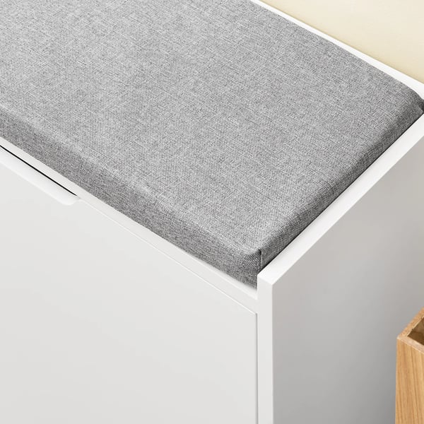 Skobänk - FSR151-L-W - Bänk med sits - Smalt skoställ med förvaring - MDF & stål - Max 250 kg - Mått 105×52×24 cm - Vit