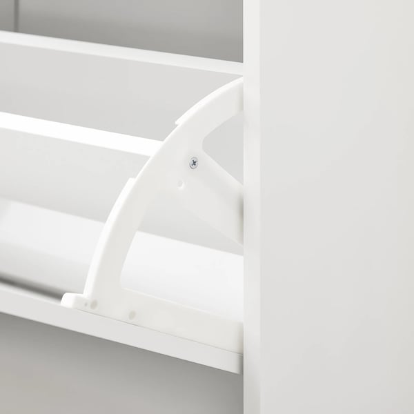 Skobänk - FSR151-L-W - Bänk med sits - Smalt skoställ med förvaring - MDF & stål - Max 250 kg - Mått 105×52×24 cm - Vit