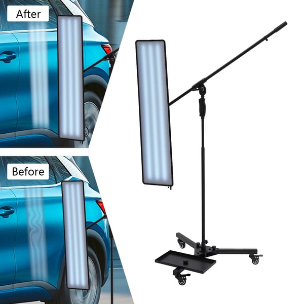 LED PDR-lampe - Reflektor/lysplade til lakfri bulereparation - 10 W - 360° roterbar justerbar holder i jern - Sort