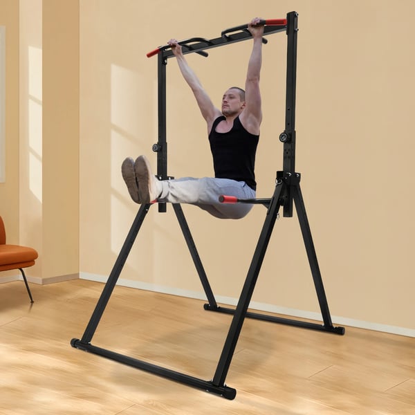 Power Tower - Dipstation og Pull Up-stang - Højdejusterbar 175–230 cm - Max 200 kg - Kulstofstål - Størrelse 116×133 cm - Sort