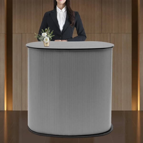 Vastaanottotiski & Messupöytä - Pop-up Podium - Mitat 40×90×90 cm - Tapahtumiin ja messuille - Kokoaminen vaaditaan - Toimistokaluste - Hopea