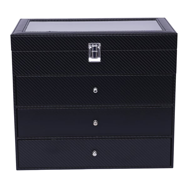 Glasögon Displaylåda - Organizer 24 fack - Transparent glaslock - PU-läder - Flanellfoder - Fack 16×6×4 cm - 33,5×19×29,5 cm - Svart