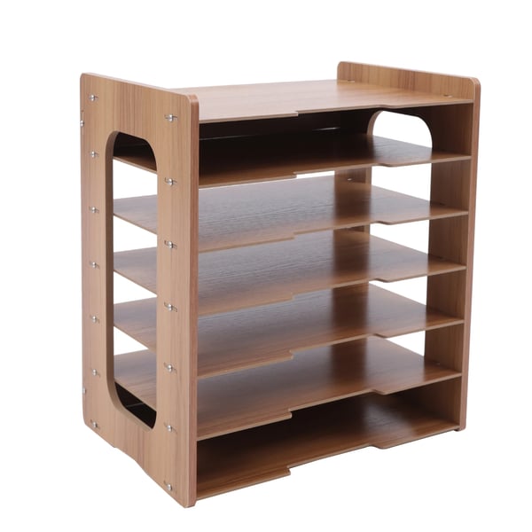 Skrivebordsorganizer i træ - 7-lags A4 brevbakke - Papirholder - Dokument- og filsorter - Til bord/kontor - Hvid