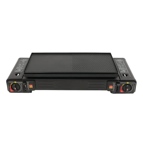 Campingkomfur - Dobbeltbrænder - 2500 W pr. brænder - Bærbar - Med bæretaske - Til udendørs madlavning, picnic og camping - Rød