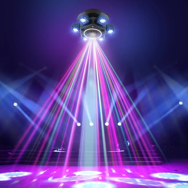 Scenelys DJ/Diskolys - 6-armet roterende effektlys - 100 W - 90–240 V AC - Lysstrøm 249–2000 lm - Selvstændig - CE - Sort