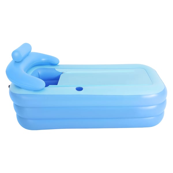 Oppusteligt Badekar - Sammenklappeligt SPA-kar - 160×84×64 cm - Med låg - Ergonomisk Rygstøtte - Kraftig PVC - Op til 1,85 m - Op til 100 kg - Blå