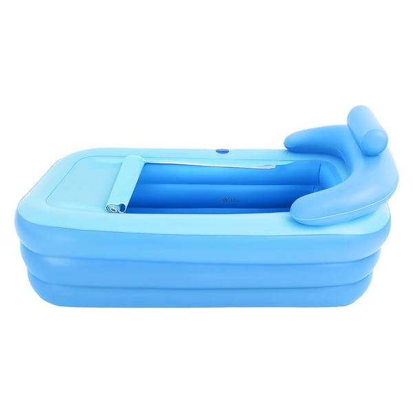 Oppusteligt Badekar - Sammenklappeligt SPA-kar - 160×84×64 cm - Med låg - Ergonomisk Rygstøtte - Kraftig PVC - Op til 1,85 m - Op til 100 kg - Blå