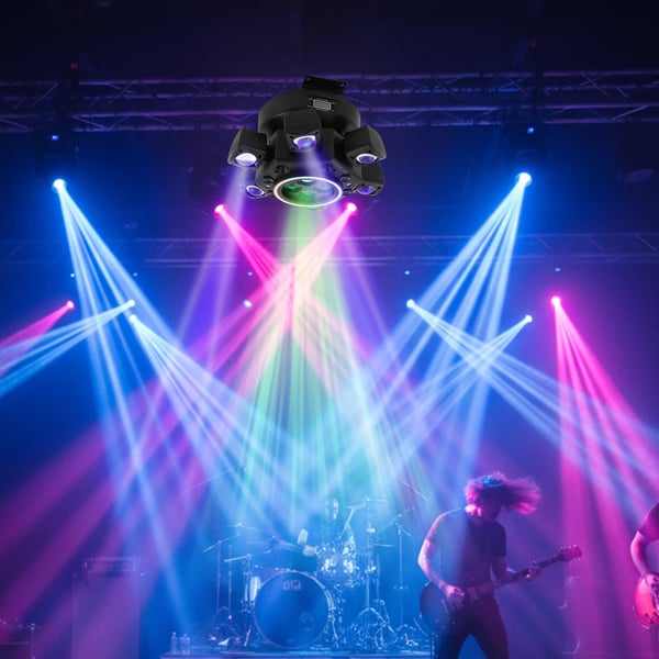 RGBW LED scenelys - Lyseffekt/partylampe - Med fjernbetjening - 220 V AC - Selvstændig installation - Sort