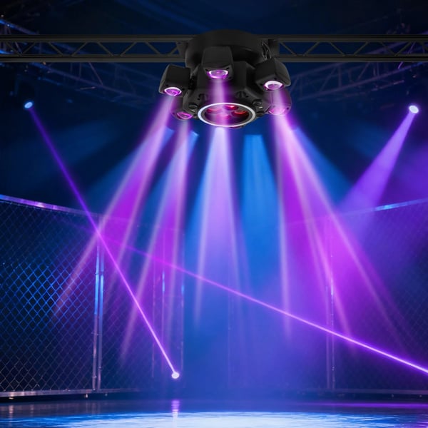 RGBW LED scenelys - Lyseffekt/partylampe - Med fjernbetjening - 220 V AC - Selvstændig installation - Sort