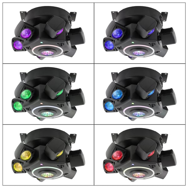 6-armet roterende scenelys - DJ discolys - DMX512 & fjernbetjening - AC 95–245V - Selvstændig drift - Sort