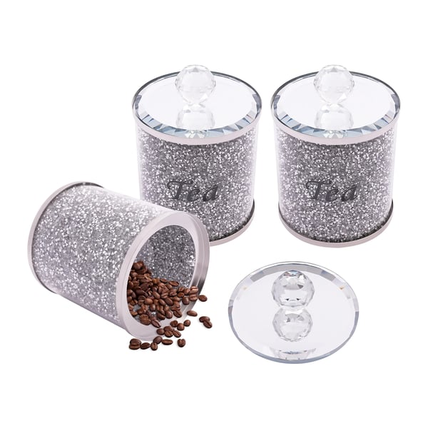 Opbevaringskrukker i glas - Sæt med 3 - Lufttætte - Låg i rustfrit stål - Elegant design - Til sukker kaffe korn