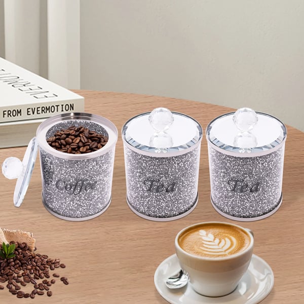 Opbevaringskrukker i glas - Sæt med 3 - Lufttætte - Låg i rustfrit stål - Elegant design - Til sukker kaffe korn