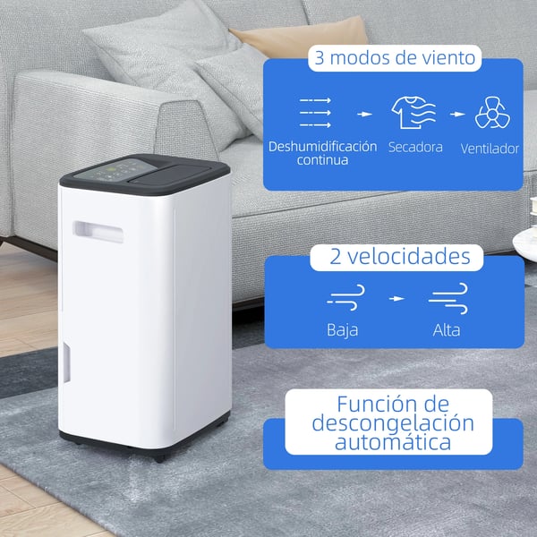 Luftavfuktare - Kompressoravfuktare - 20 l/dygn - Vattentank 6 l - 31–40 m² - Luftflöde 190 m³/h - 5–35 °C - 220 V EU-plugg - Vit