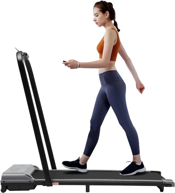 2‑i‑1 løbebånd - Walking pad til hjemmet - 6 km/t - Sammenklappeligt - LCD‑display - Fjernbetjening - 50×120 cm løbeflade - Max 100 kg - Grå