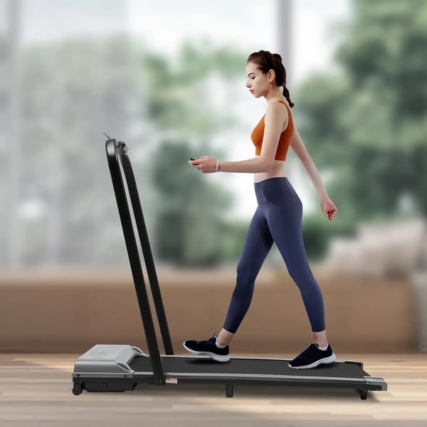 2‑i‑1 løbebånd - Walking pad til hjemmet - 6 km/t - Sammenklappeligt - LCD‑display - Fjernbetjening - 50×120 cm løbeflade - Max 100 kg - Grå