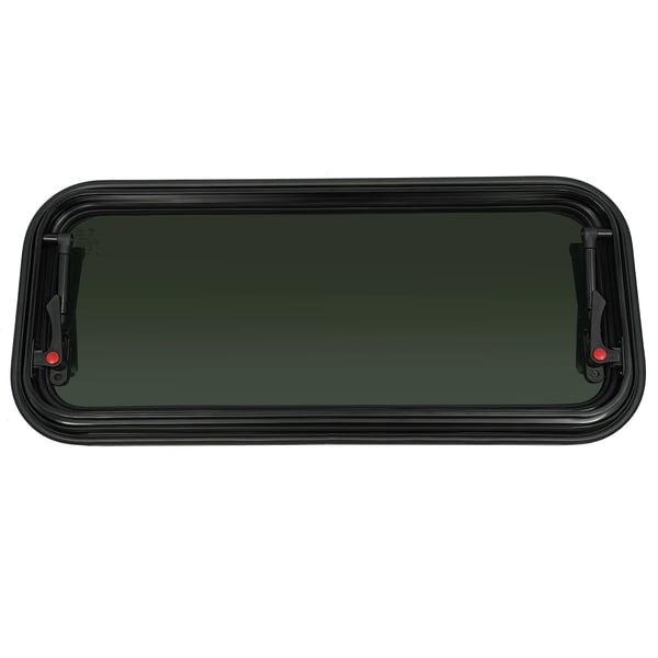 Autocamper/Campingvogn Vindue - Udslagsvindue - Insektnet - Hærdet glas - Sandwichmontering - Åbningsvinkel 85° - Udsnit 70×30 cm - Hvid/Sort