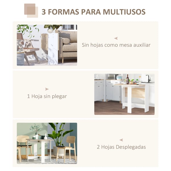 Matbord - Klaffbord - Hopfällbart Med Klaffar - Rektangulär - 103×76×73,5 cm - För 4 Personer - Platsbesparande - Vit