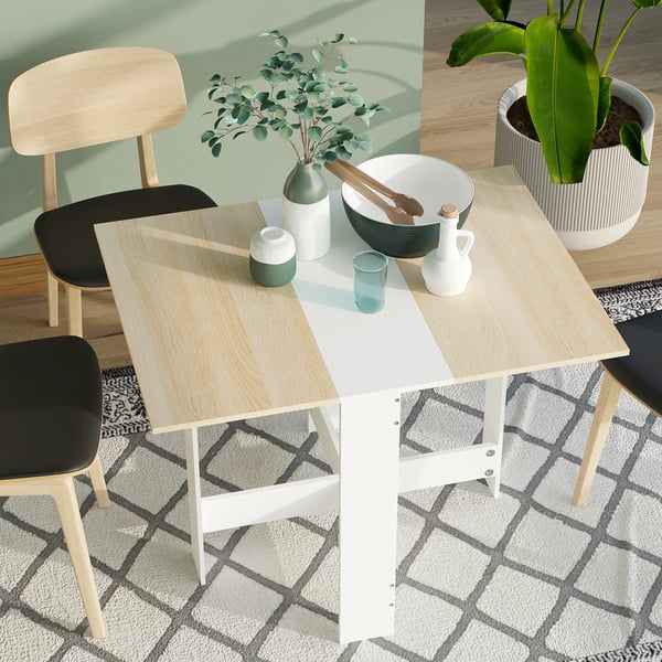 Matbord - Klaffbord - Hopfällbart Med Klaffar - Rektangulär - 103×76×73,5 cm - För 4 Personer - Platsbesparande - Vit