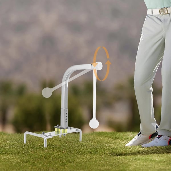 Golf sving træner - Træningshjælp - 360° Automatisk boldretur - Højde 44–49 cm, 5 niveauer - Rustfrit stål/jern/TPU - 24,5×16×49 cm - Sølv