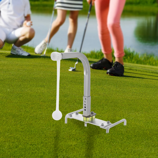 Golf sving træner - Træningshjælp - 360° Automatisk boldretur - Højde 44–49 cm, 5 niveauer - Rustfrit stål/jern/TPU - 24,5×16×49 cm - Sølv