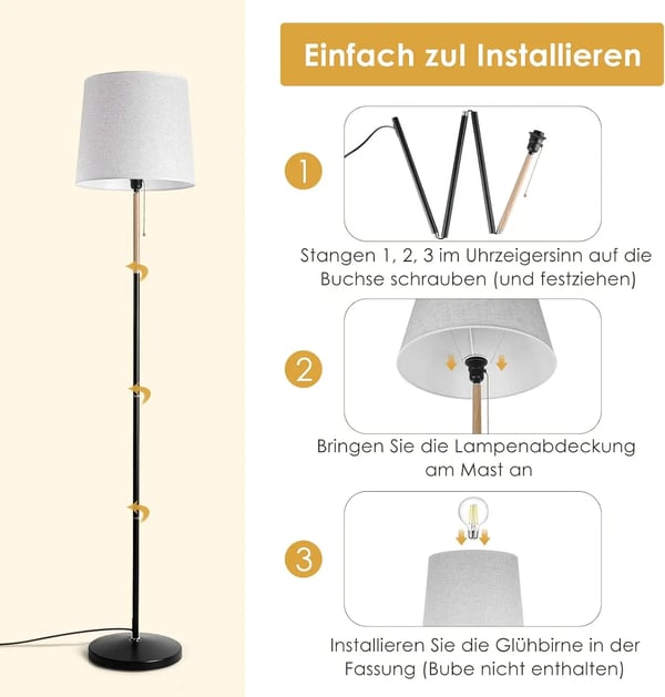 Gulvlampe - LED 9 W - E27 Pære Medfølger - Fjernbetjening - Dæmpbar - Justerbar Farvetemperatur - Grå
