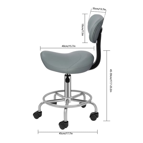 Roterende sadelstol - Barstol med ryglæn - 360° Drejbar, Højde 45–59 cm, 5 Hjul, 150 kg, Sæde 40 cm, Ryglæn 15° - Vinrød