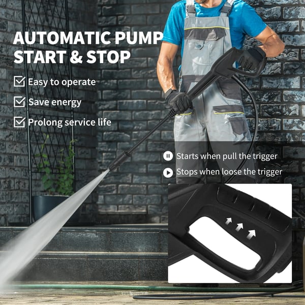 Högtryckstvätt - Elektrisk högtryckstvätt - 2200 W - Automatisk stopp - Justerbar vinkel - Tillbehör ingår - 32×32×80 cm