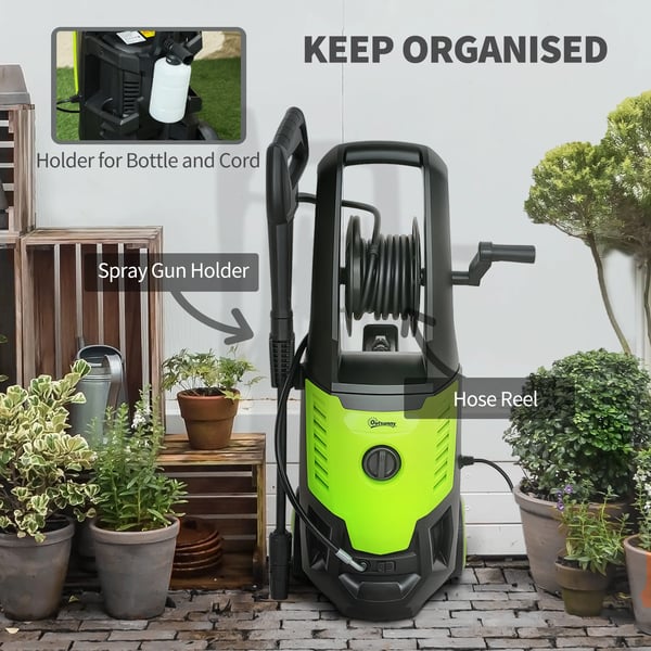 Högtryckstvätt - Elektrisk högtryckstvätt - 2200 W - Automatisk stopp - Justerbar vinkel - Tillbehör ingår - 32×32×80 cm