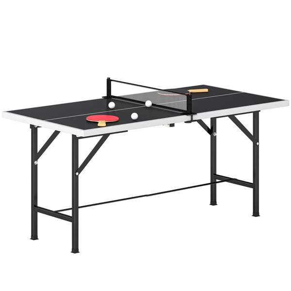 Pingisbord/Bordtennisbord - Mini, Hopfällbart - Nät + 2 racketar + 3 bollar - Inomhus/Utomhus - 152×76×70 cm - Svart