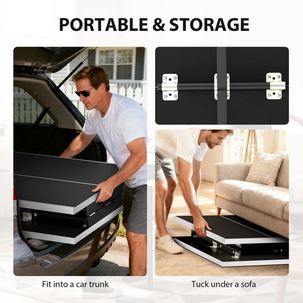 Pingisbord/Bordtennisbord - Mini, Hopfällbart - Nät + 2 racketar + 3 bollar - Inomhus/Utomhus - 152×76×70 cm - Svart