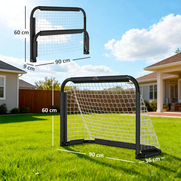 Mini fotbollsmål - Hopfällbara mål 2-pack - För utomhus/trädgård - För barn och vuxna - 90×36×60 cm - Svart