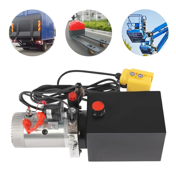 Hydraulikpumpe til tiptrailer - Hydraulikaggregat 12 V DC - 3 kW - Tank 8 L - 16 MPa - Enkelttrins, horisontal - EU-stik