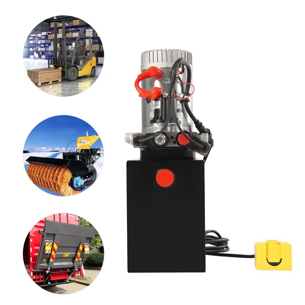 Hydraulikpumpe til tiptrailer - Hydraulikaggregat 12 V DC - 3 kW - Tank 8 L - 16 MPa - Enkelttrins, horisontal - EU-stik