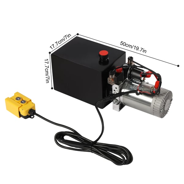 Hydraulikpumpe til tiptrailer - Hydraulikaggregat 12 V DC - 3 kW - Tank 8 L - 16 MPa - Enkelttrins, horisontal - EU-stik