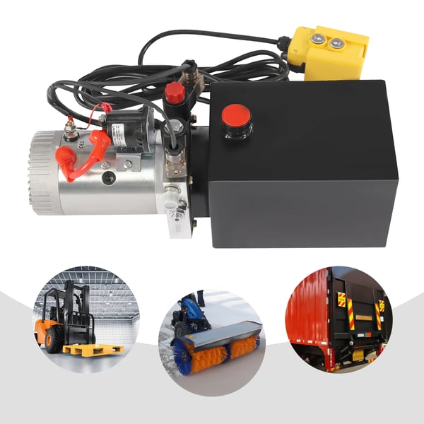 Hydraulikpumpe til tiptrailer - Hydraulikaggregat 12 V DC - 3 kW - Tank 8 L - 16 MPa - Enkelttrins, horisontal - EU-stik