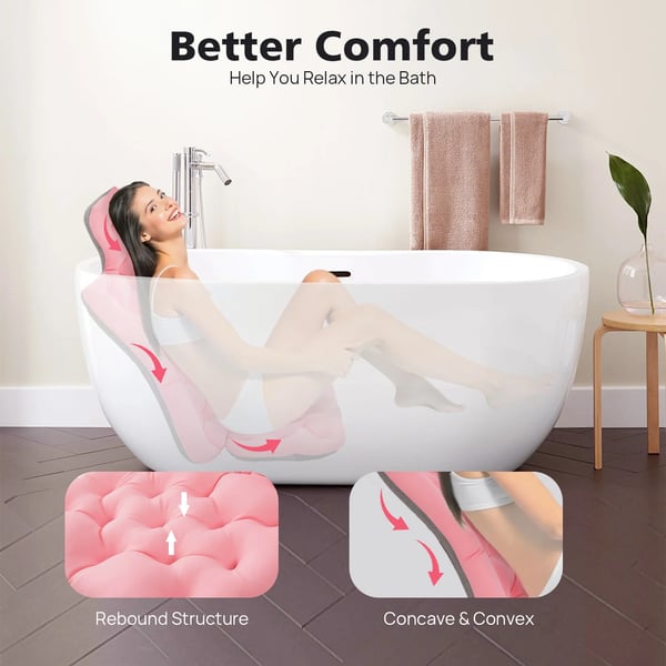 Helkrops badepude - Spa badekarspude - Ergonomisk støtte til hoved, nakke, skuldre og ryg - Blød og behagelig - Pink