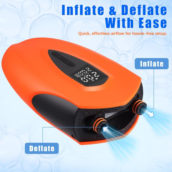 Elektrinen Ilmapumppu - SUP 12 V DC - 20 PSI - 12000 mAh Akku Mukana - LED-Valo - SUP-laudoille ja teltoille - Oranssi