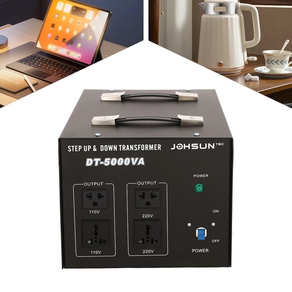 Spændingsomformer - Ringkerne-transformer - 5000 W - 220 V↔110 V - Step-up/Step-down - Til el- og elektroniske apparater - Sort