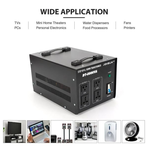 Spændingsomformer - Ringkerne-transformer - 5000 W - 220 V↔110 V - Step-up/Step-down - Til el- og elektroniske apparater - Sort